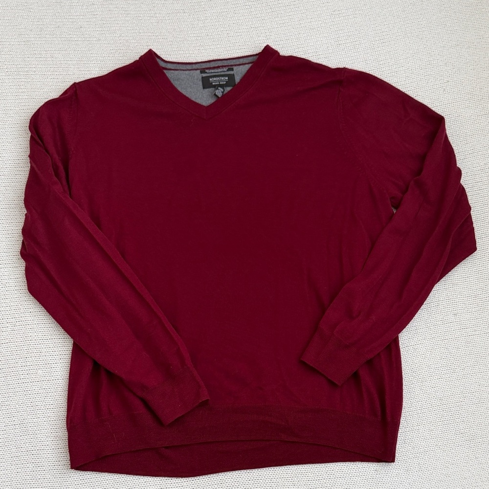 Nordstrom 100% Extra Fine Merino Wool Sweater Red Size XL